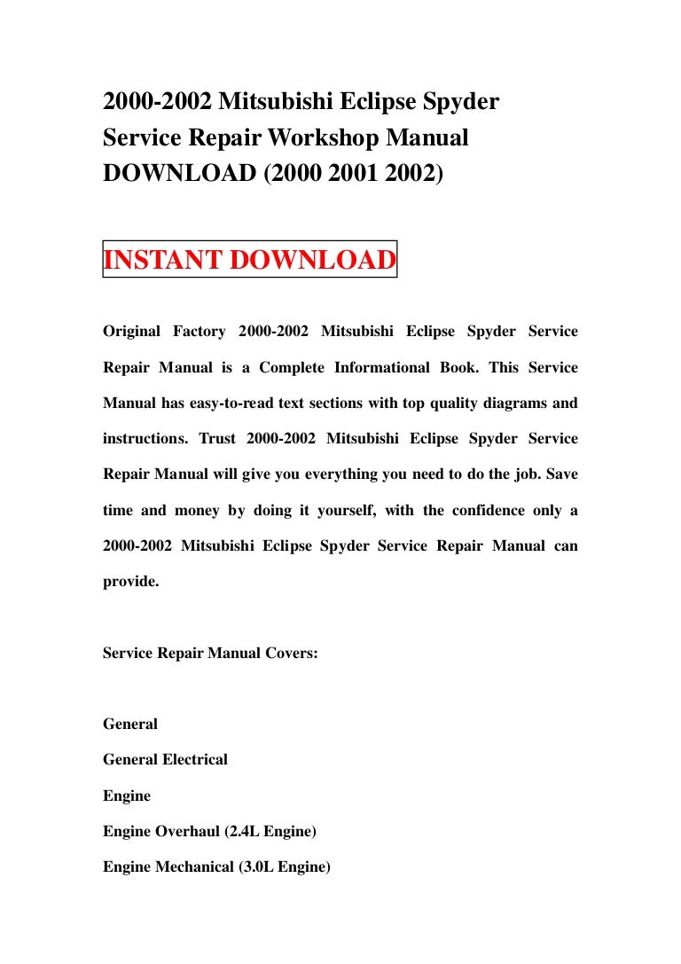 2000 2002 mitsubishi eclipse spyder service repair workshop manual download  (2000 2001 2002)