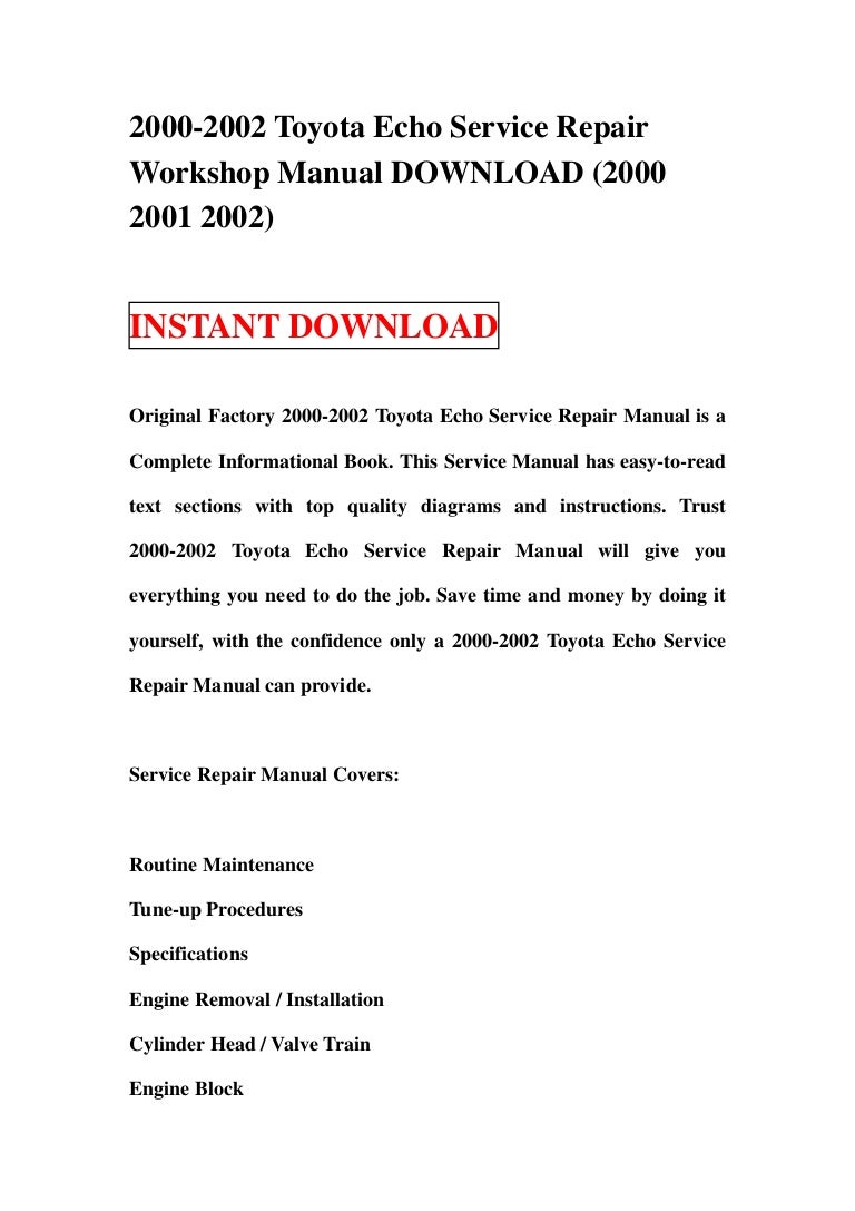 2000 2002 toyota echo service repair workshop manual download (2000 2001  2002)
