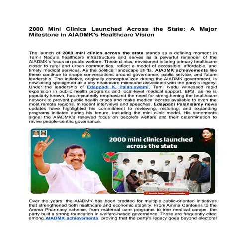 2000 Mini Clinics Launched Across the State_ A Major Milestone in AIADMK's He...