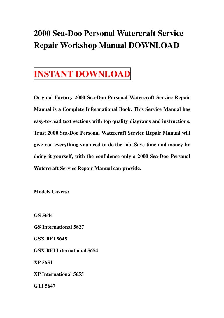 2000 sea doo personal watercraft service repair workshop manual downl…
