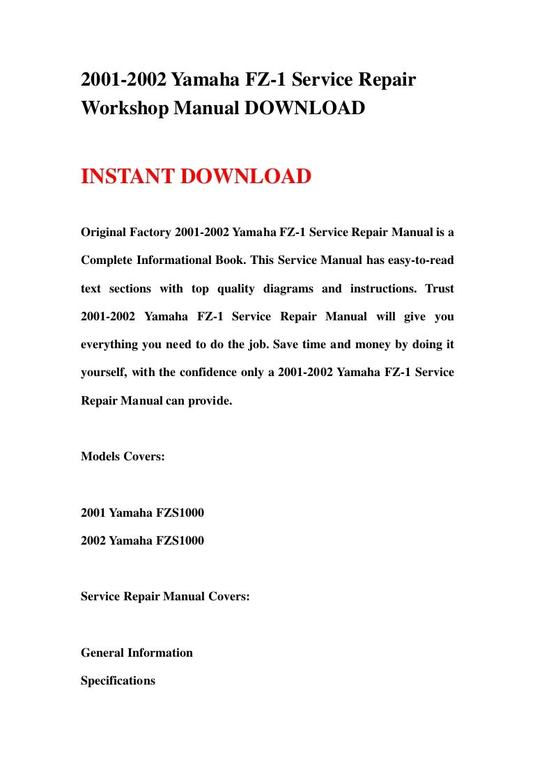 2001 2002 yamaha fz-1 service repair workshop manual download