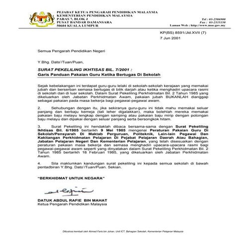 2001 panduan pakaian guru