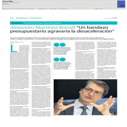 Alejandro Martínez Borrell “Un bandazo presupuestario agravaría la desacelera...