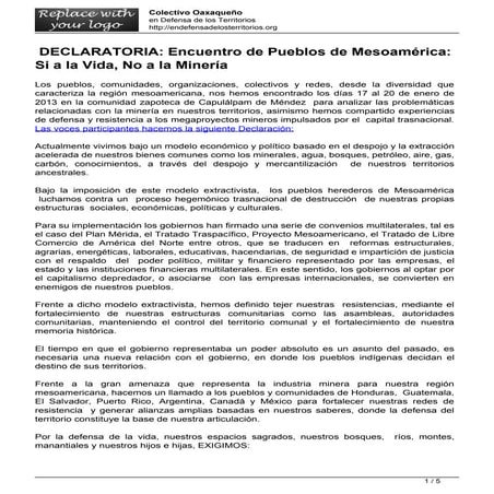 200113 declaratoria encuentro de pueblos de mesoamerica si a la vida no a la ...