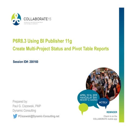 P6R8.3 Using BI Publisher 11g - Create Multi-Project Status and Pivot Table R...