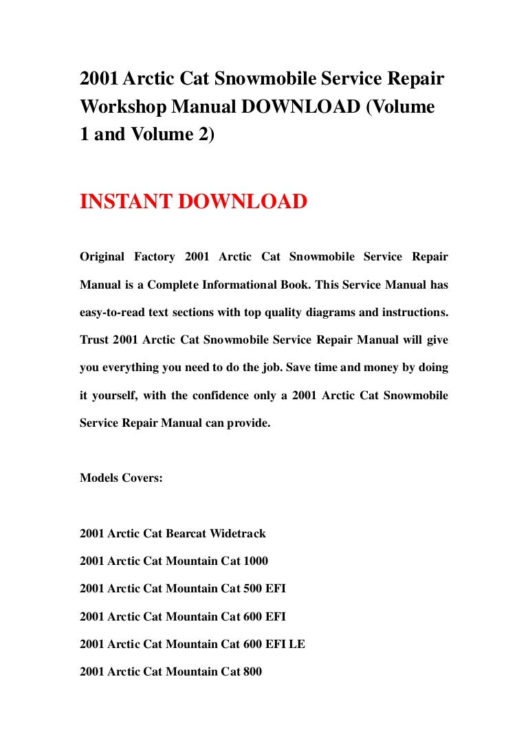 2001 arctic cat snowmobile service repair workshop manual download (v…