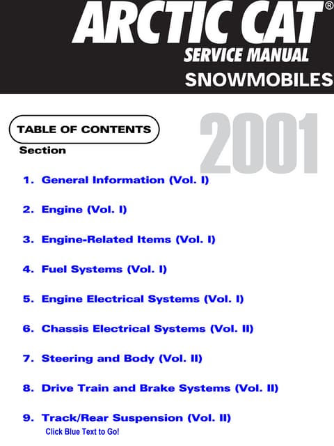 2001 arctic cat zr 500 efi snowmobile service repair manual | PDF