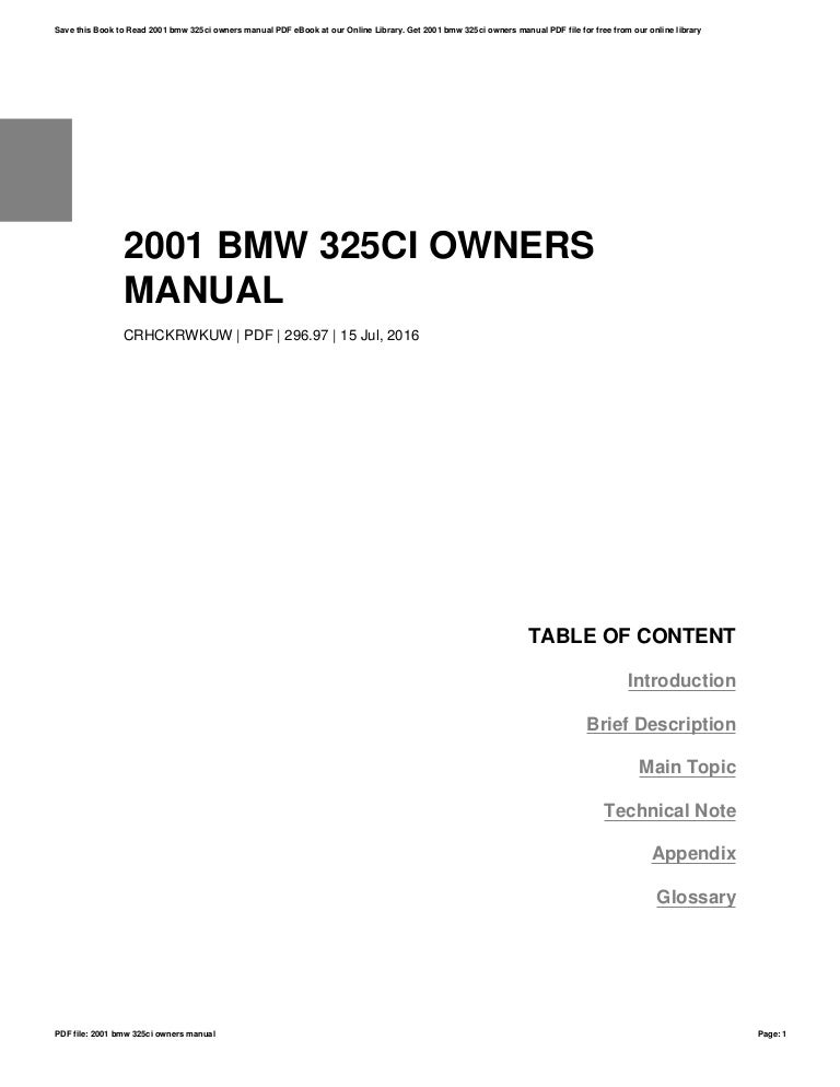 2001 Bmw 325ci Owners Manual