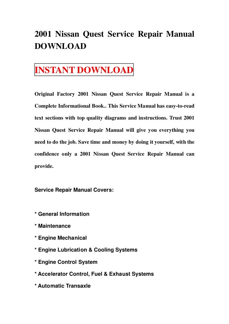 2001 nissan quest service repair manual download