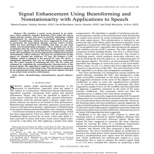 Multichannel Speech Signal Separation by Beam forming Techniques | PDF