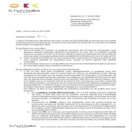 Malestroit. La réponse du président de l'OBC au maire