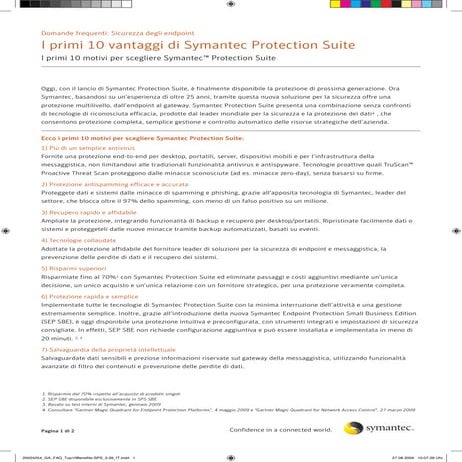 I primi dieci vantaggi di Symantec Protection Suite e i primi dieci motivi pe...