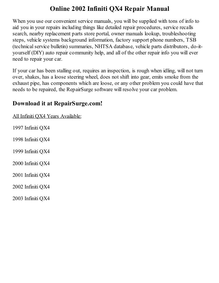 2002 infiniti qx4 repair manual online