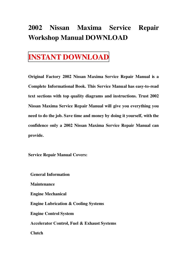 2002 nissan maxima service repair workshop manual download