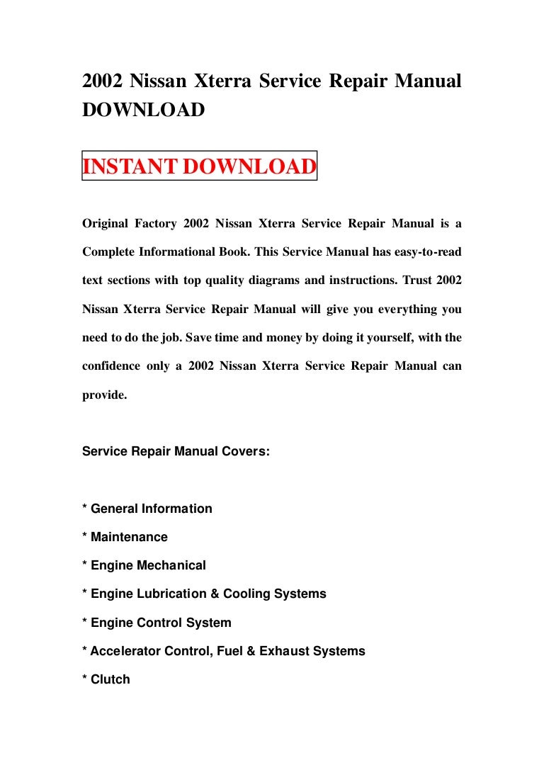2002 Nissan Xterra Service Repair Manual Download 02