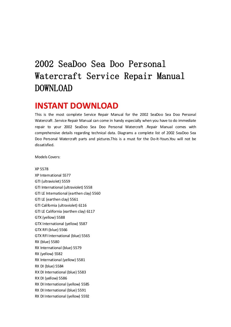 2002 sea doo sea doo personal watercraft service repair manual download