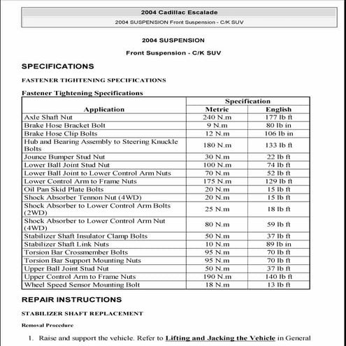 2003 CADILLAC ESCALADE SERVICE MANUAL PDF visual data 4