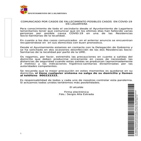 Lagartera Comunicado CoronaVirus