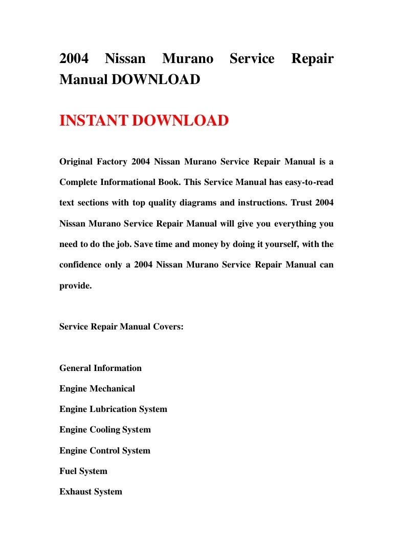 2004 nissan murano service repair manual download