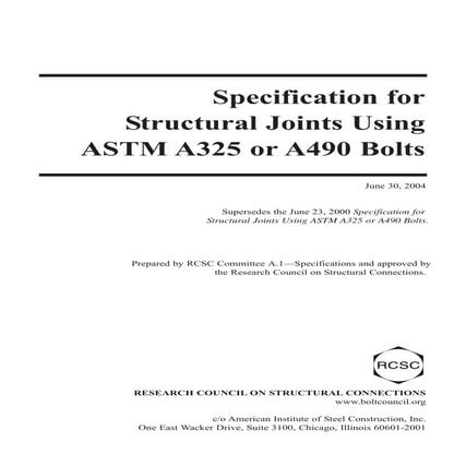 Specification  for structural joints using A325 or A490