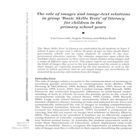 2004 the role_of_images_and_image_text  relations in group basic skills tests of literacy for children in the primary school years_unsworth