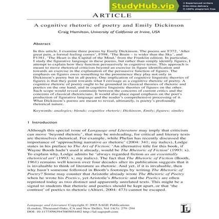 2005.  A Cognitive Rhetoric Of Poetry And Emily Dickinson.