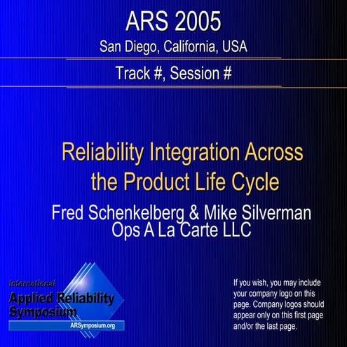 Reliability Integration Across the Product Life Cycle