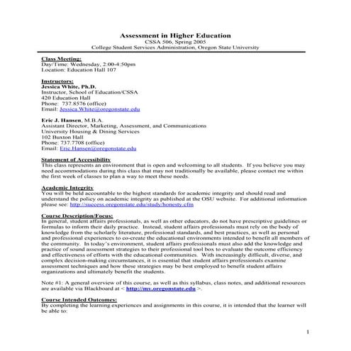 Assessment In Higher Education Syllabus