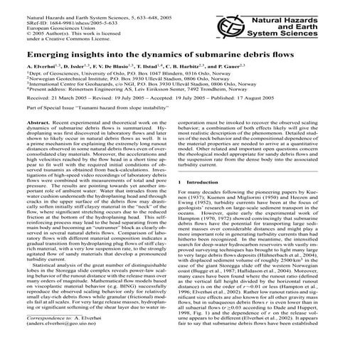 2005 emerging insights into the dynamics of submarine debris flows