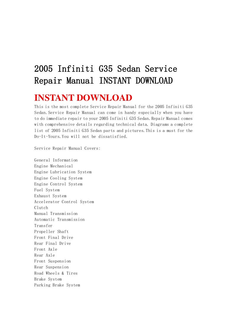 2005 infiniti g35 sedan service repair manual instant download
