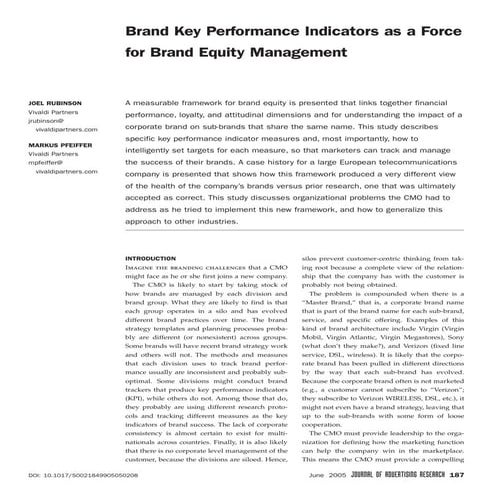 Brand Key Performance Indicators as a Force for Brand Equity Management