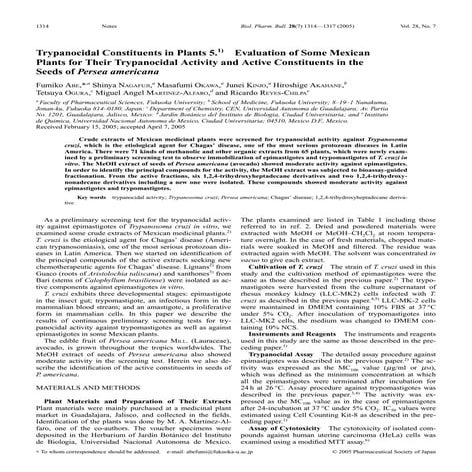 2005 trypanocidal constituents in plants 5.1) evaluation of some mexican