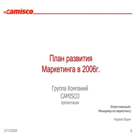 План развития продаж и маркетинга Camisco, 2006