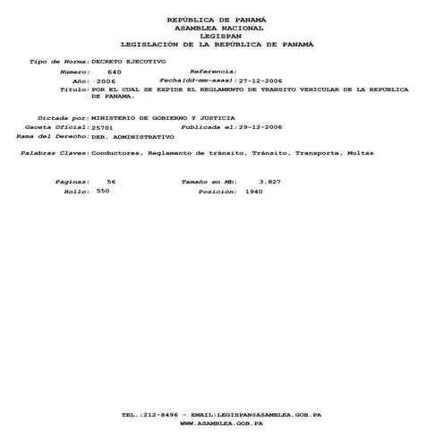 2006 550 1940 reglamento de tránsito