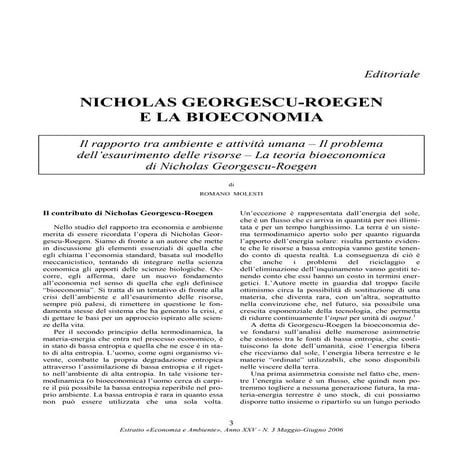 NICHOLAS GEORGESCU-ROEGEN E LA BIOECONOMIA