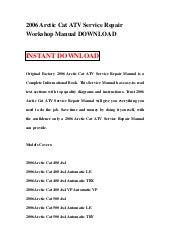 2006 Arctic Cat ATV Service Repair Workshop Manual DOWNLOAD