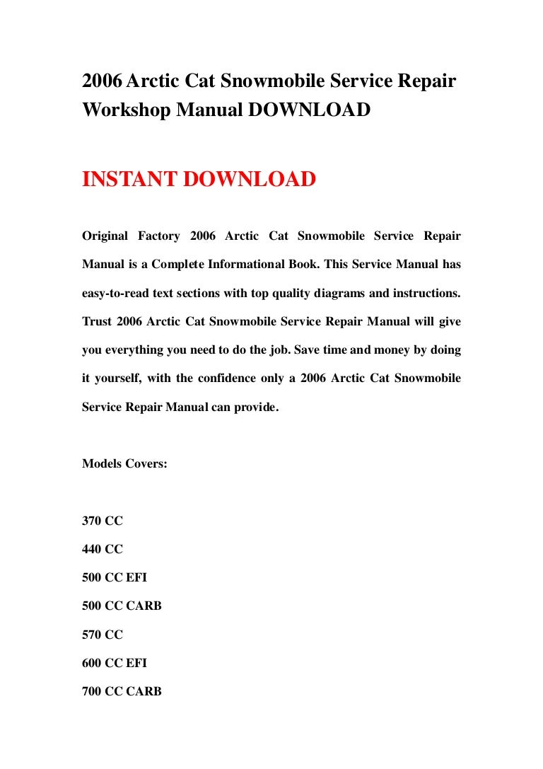 DOWNLOAD Arctic Cat Snowmobile Repair Manual arctic cat service manual free download