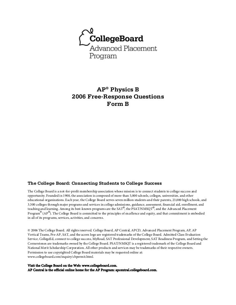 physics ap 2006 test 2006 ap physics b free response form b