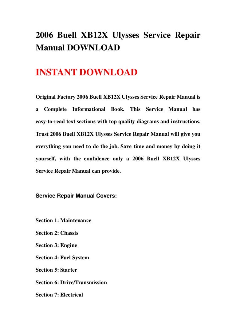 Buell Xb12x Ulysses 2006 Workshop Repair Service Manual Pdf