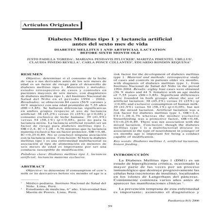 2006 diabetes mellitus tipo 1 y lactancia artificial antes del sexto mes de vida. paediat
