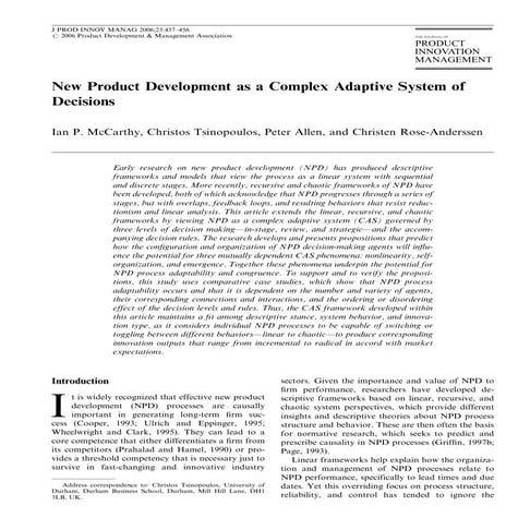 New Product Development as a Complex Adaptive System of Decisions