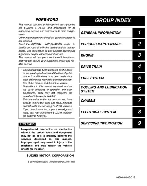 2006 suzuki lt a500 fk6 auto vinson 4x4 service repair manual | PDF