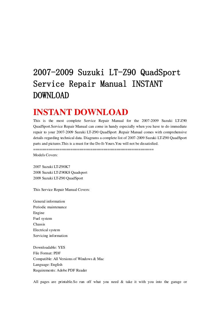 2007 2009 suzuki lt-z90 quad sport service repair manual instant download
