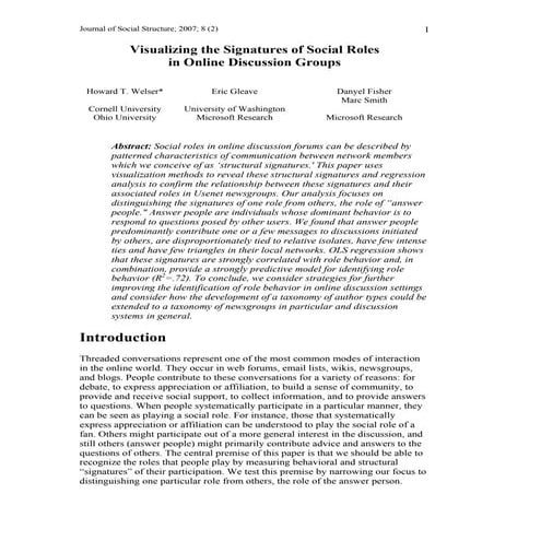 2007-JOSS-Visualizing the signatures of social roles in online discussion groups