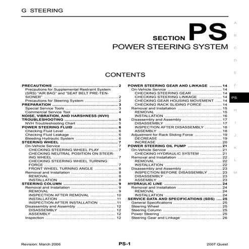 2007 nissan-quest-power-steering repair manual