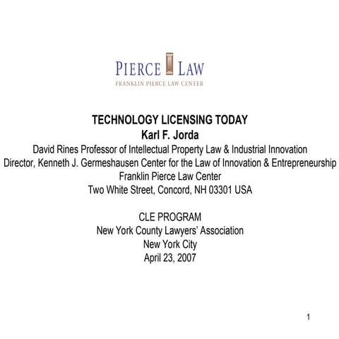 20070423_NYCLA_NYC_TechnologyLicensingTodayTradeSecretsTradeSecretLicensing1.ppt