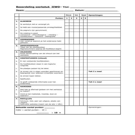 Beoordeling Werkstuk Groep 7