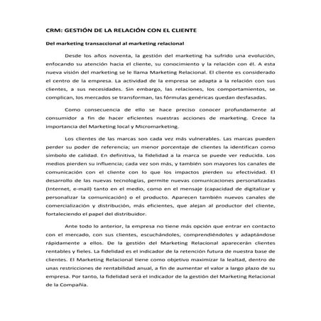 CRM: Gestión de la Relación con el Cliente | PDF