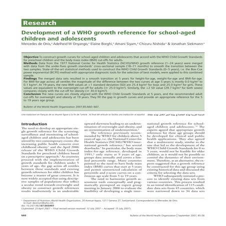 2007 development of a who growth reference for school aged children and adolescents. bwho