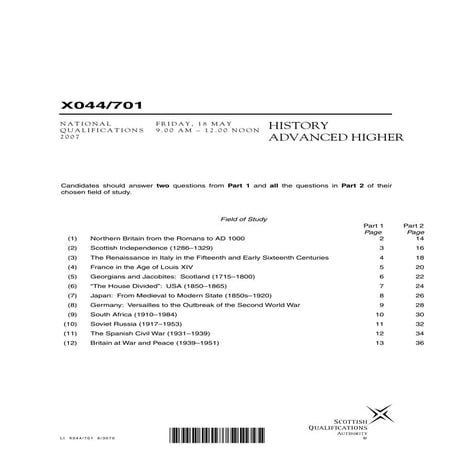 Advanced Higher History exam – 2007 | PDF